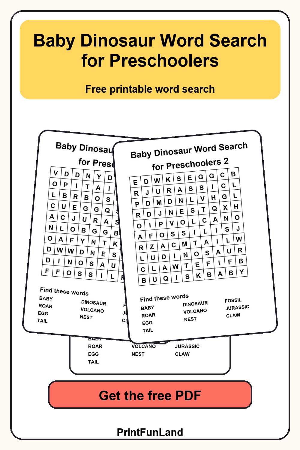 Baby Dinosaur Word Search for Preschoolers Pinterest preview