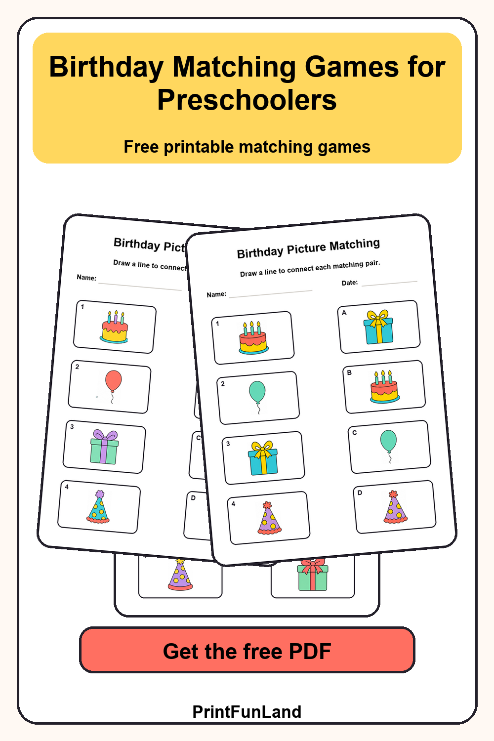 Birthday Matching Games for Preschoolers Pinterest preview