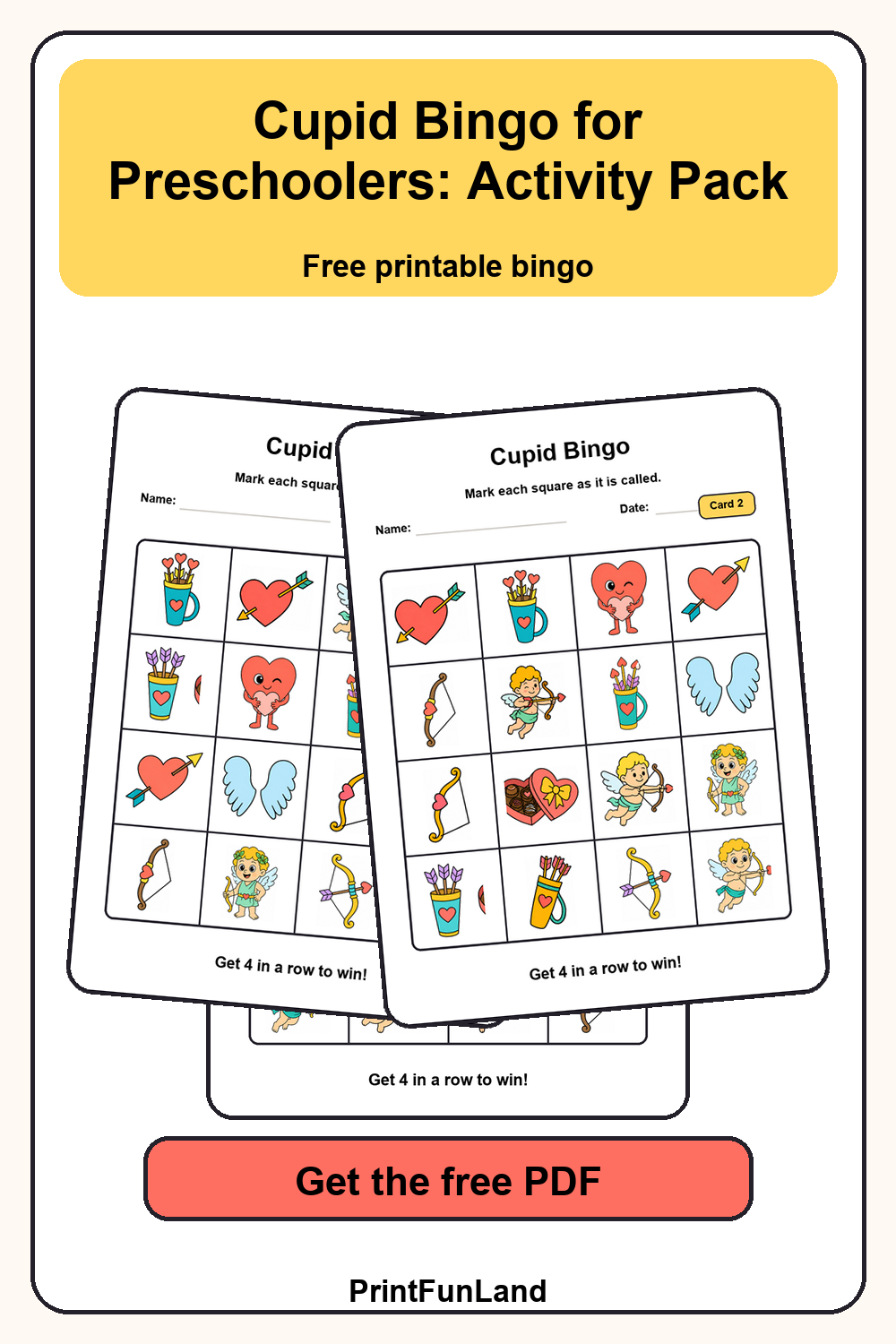 Cupid Bingo for Preschoolers Pinterest preview