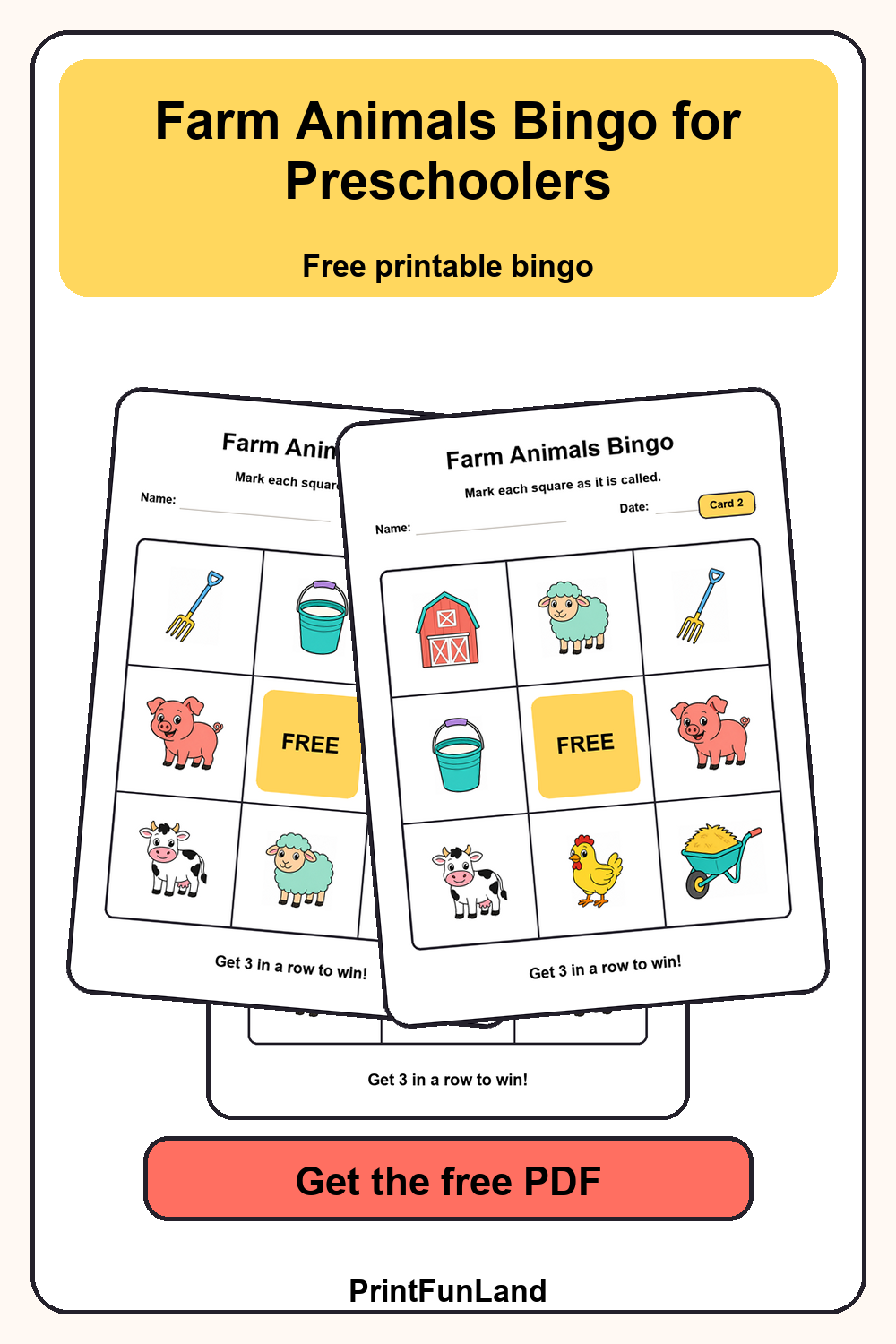 Farm Animals Bingo for Preschoolers Pinterest preview