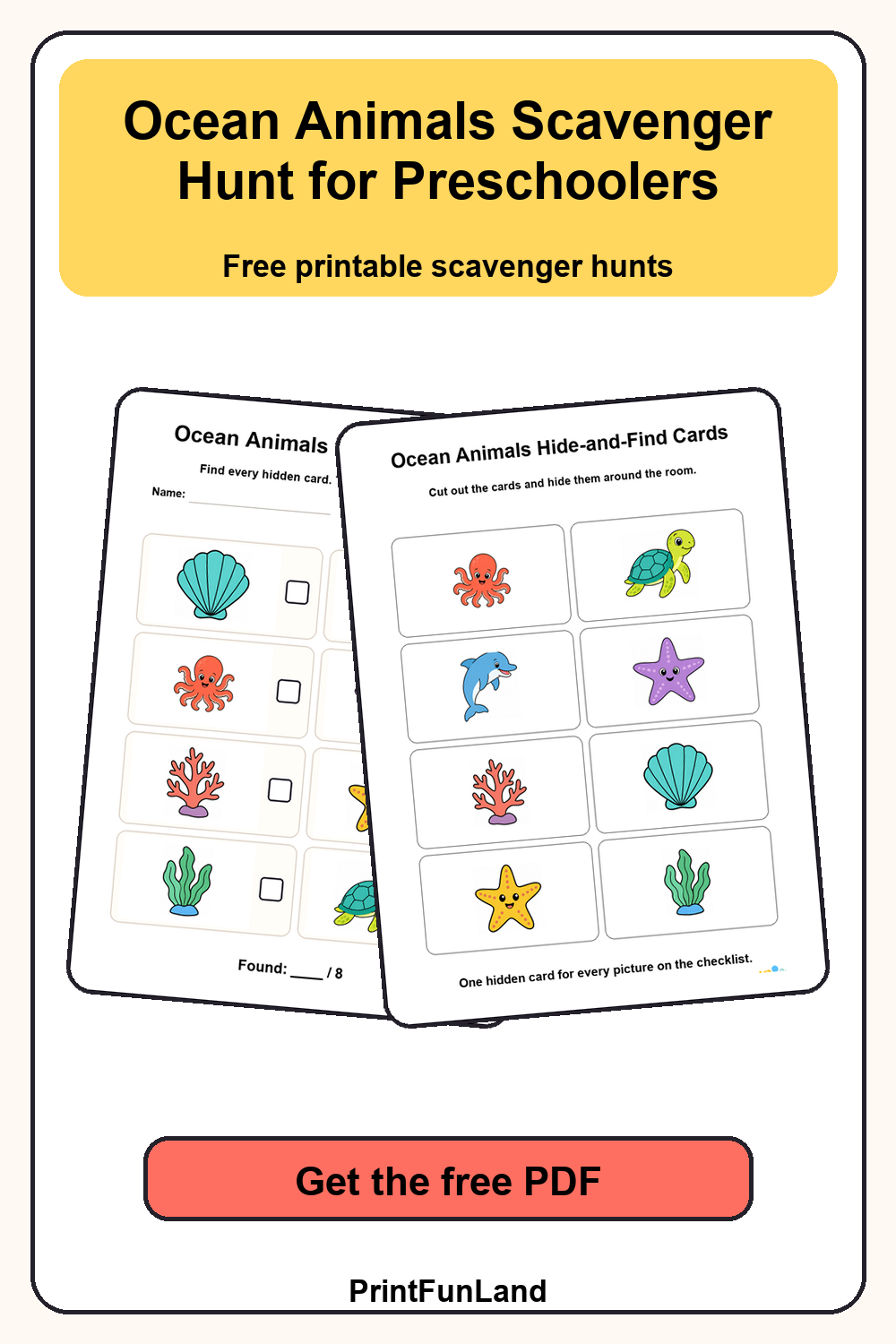 Ocean Animals Scavenger Hunt for Preschoolers Pinterest preview