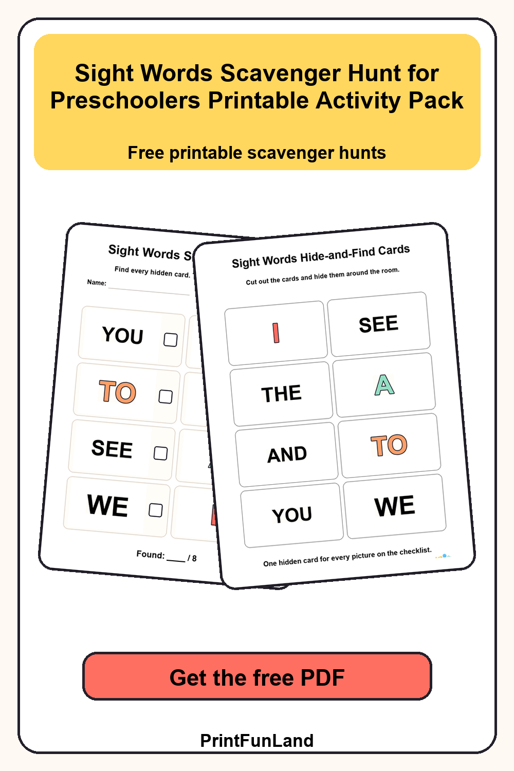 Sight Words Scavenger Hunt for Preschoolers Pinterest preview