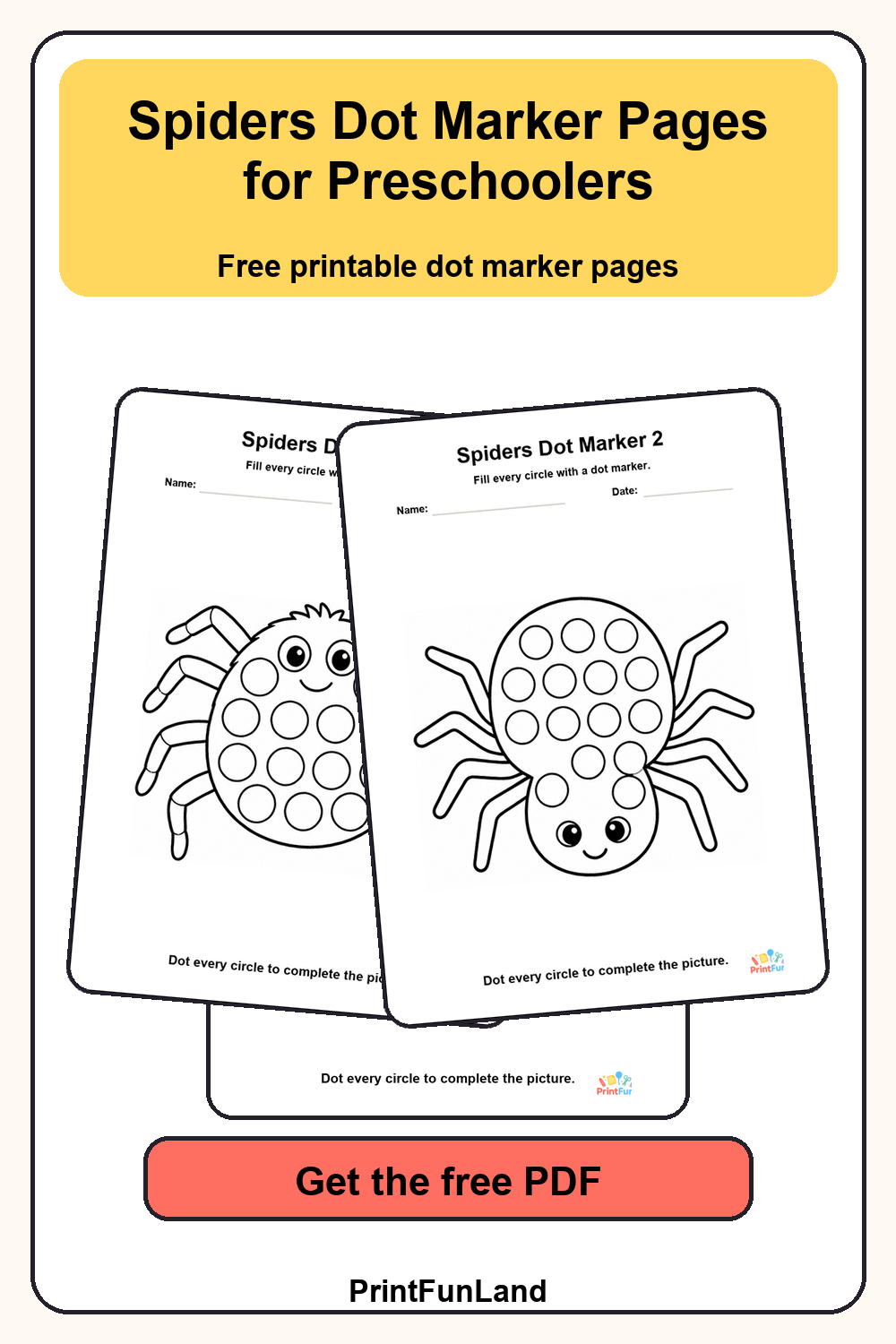 Spiders Dot Marker Pages for Preschoolers Pinterest preview