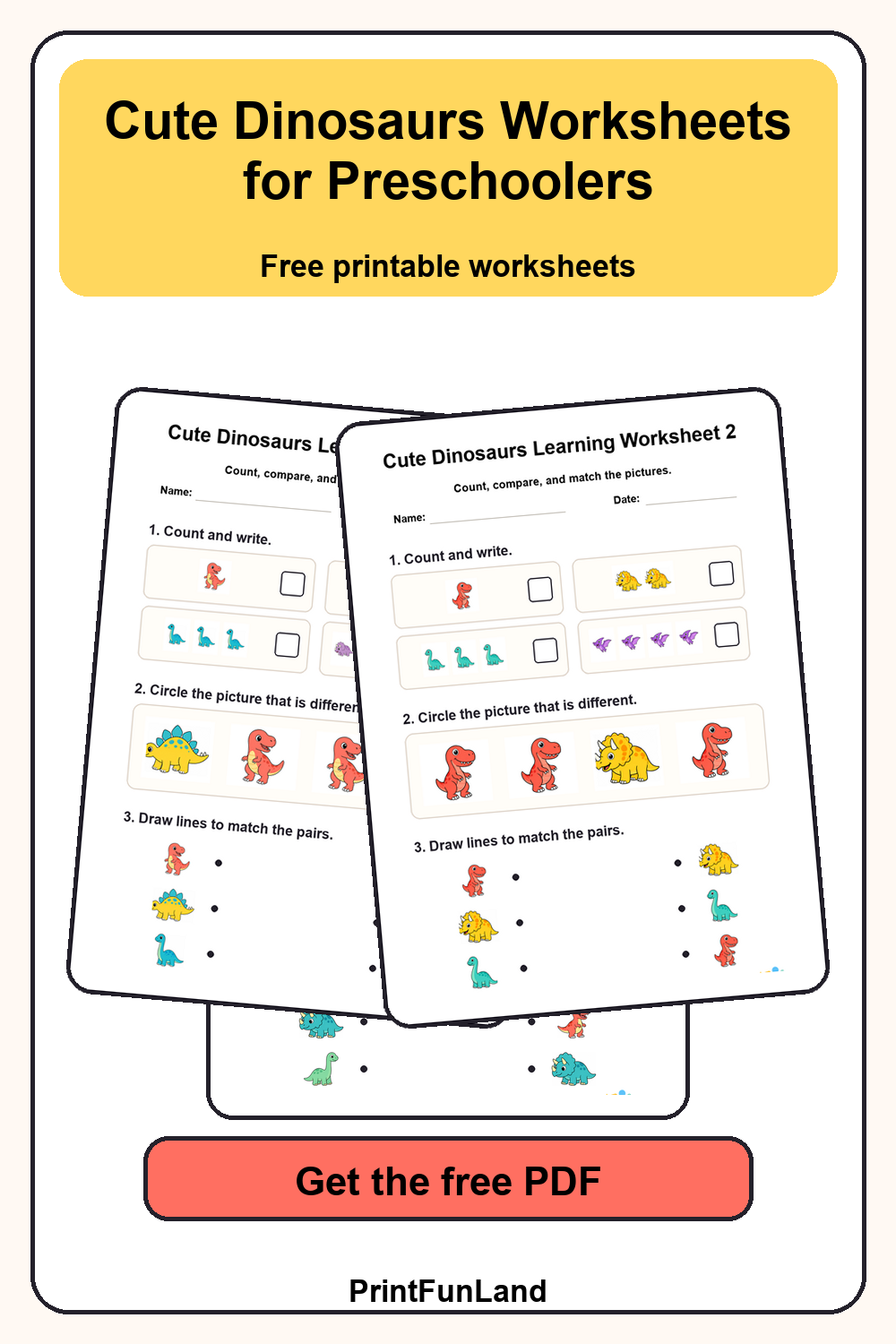 Cute Dinosaurs Worksheets for Preschoolers Pinterest preview