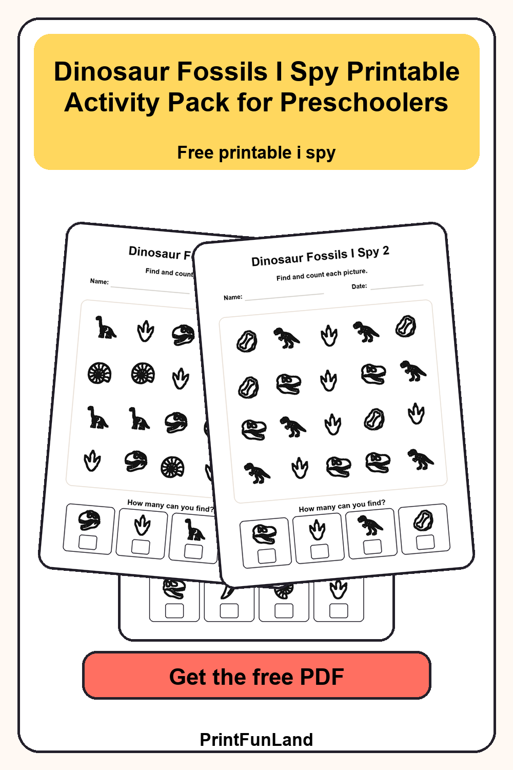 Dinosaur Fossils I Spy for Preschoolers Pinterest preview
