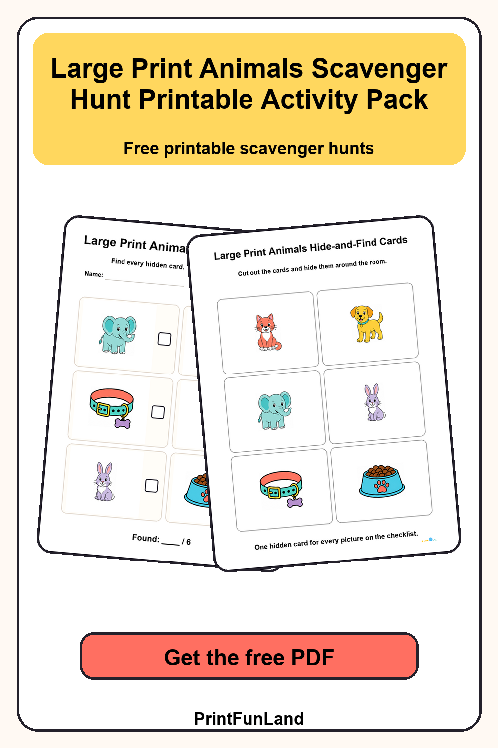 Large Print Animals Scavenger Hunt for Active Seniors Pinterest preview