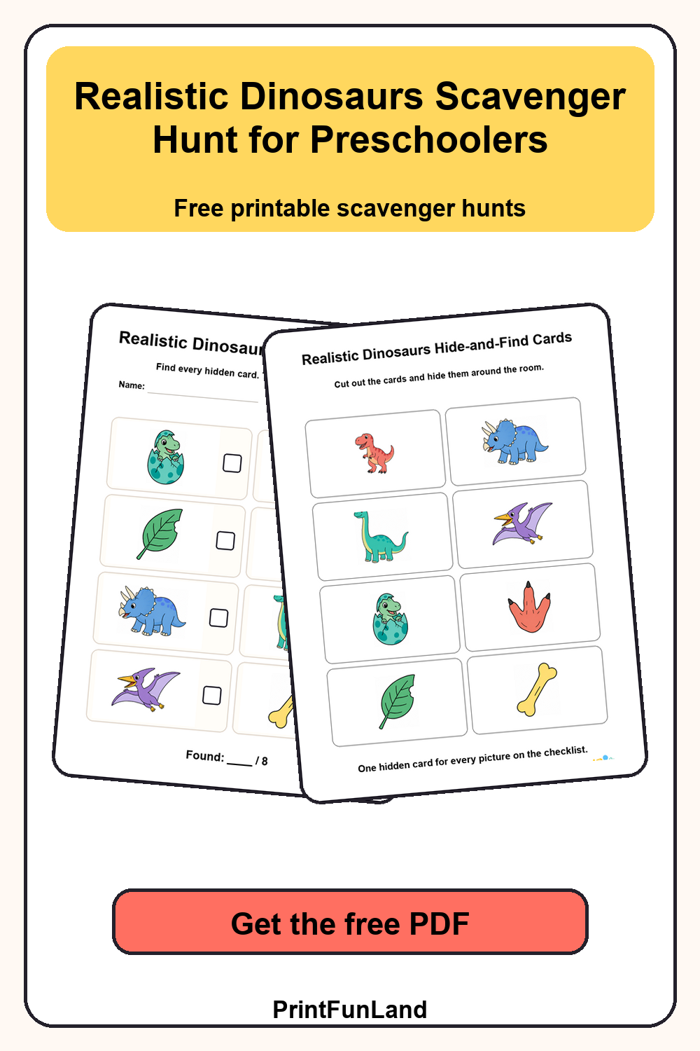 Realistic Dinosaurs Scavenger Hunt for Preschoolers Pinterest preview