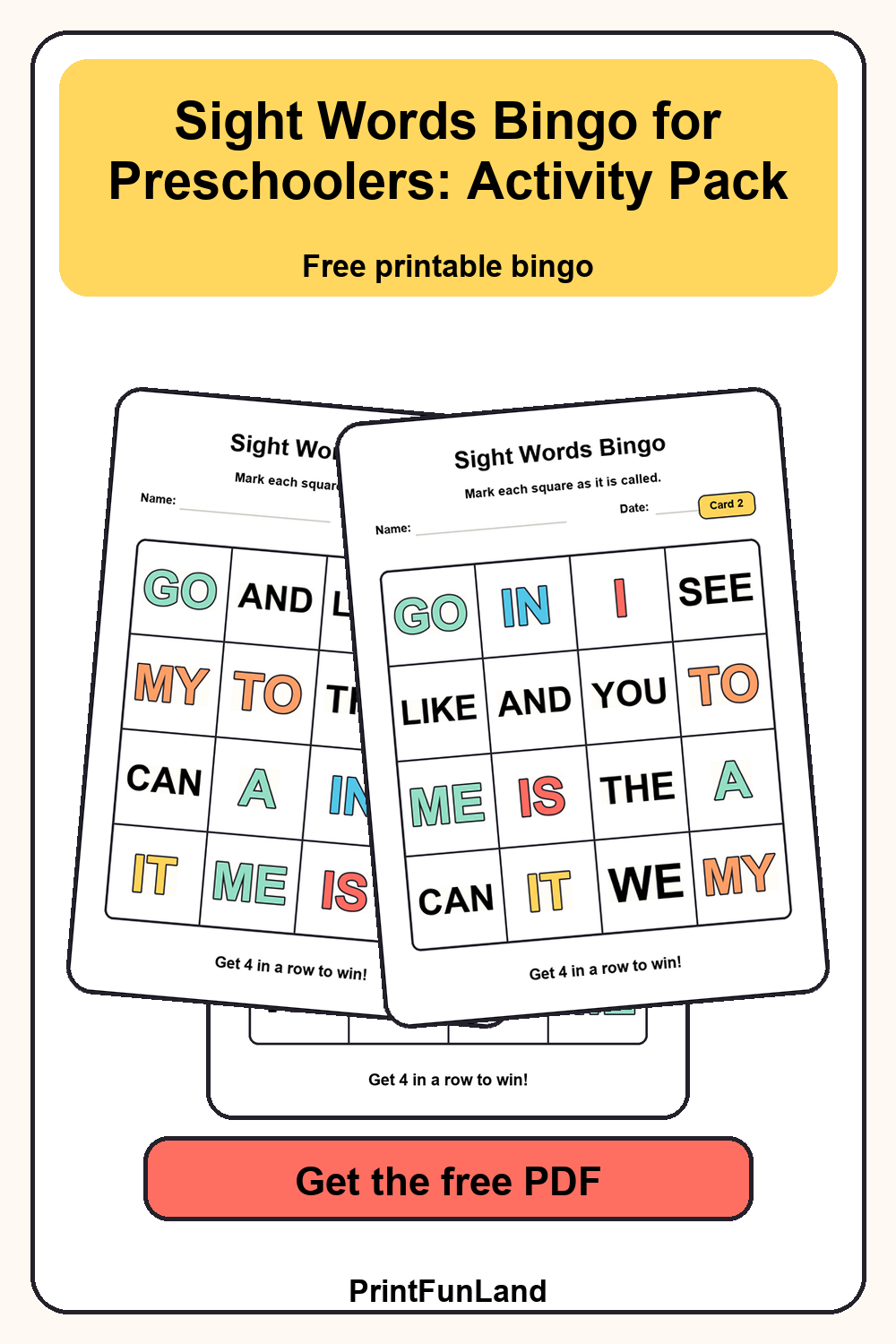 Sight Words Bingo for Preschoolers Pinterest preview