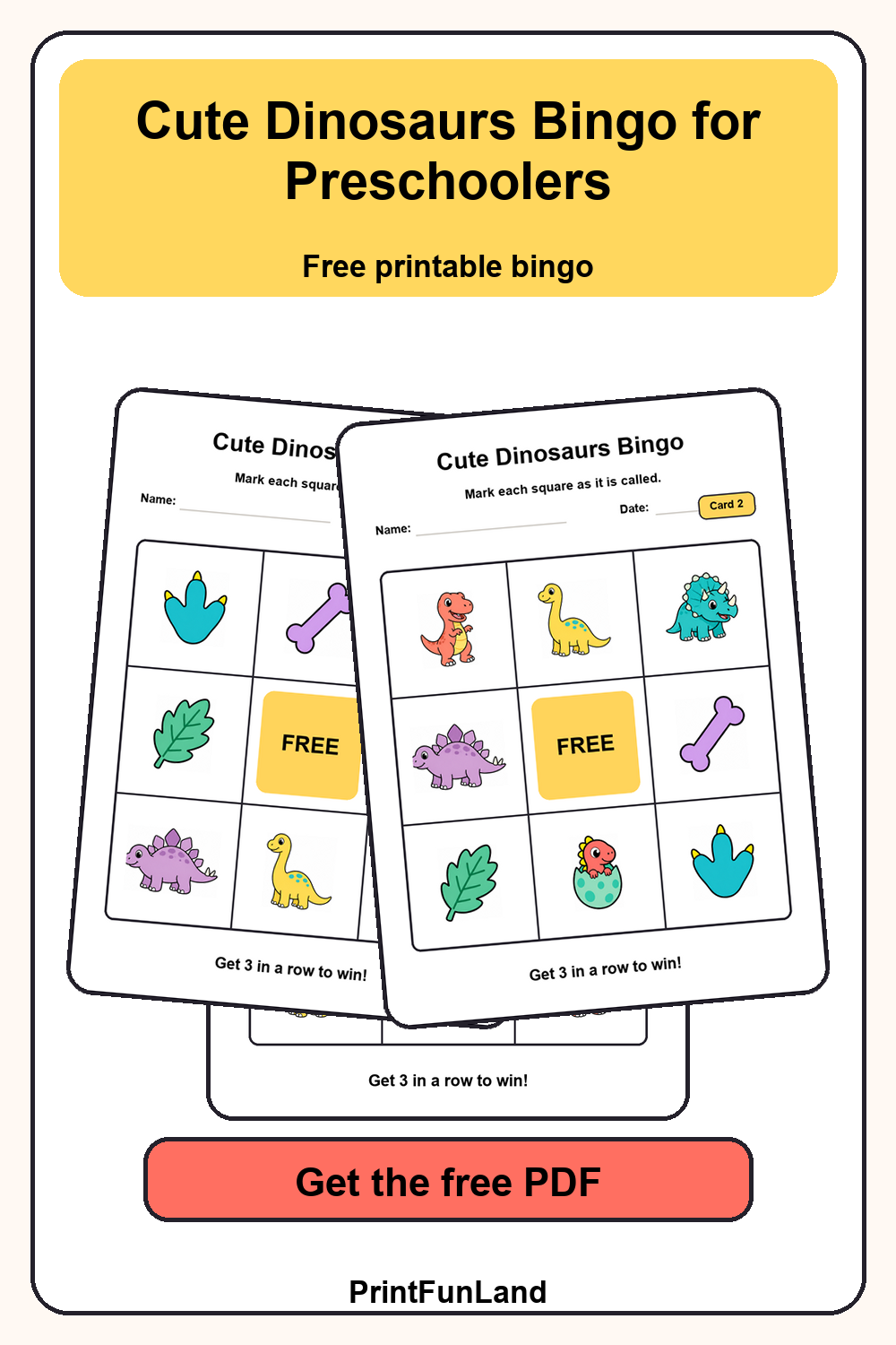 Cute Dinosaurs Bingo for Preschoolers Pinterest preview