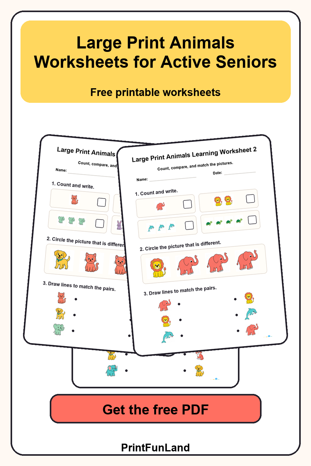 Large Print Animals Worksheets for Active Seniors Pinterest preview