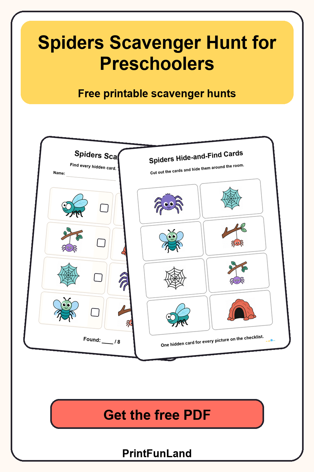 Spiders Scavenger Hunt for Preschoolers Pinterest preview