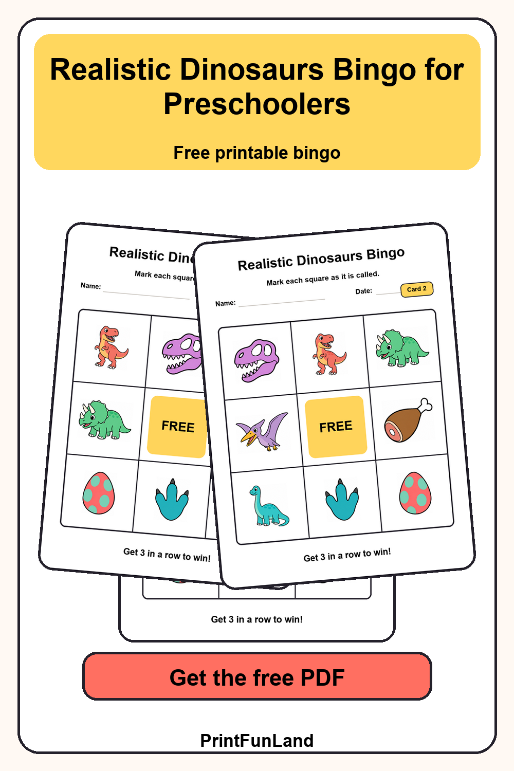 Realistic Dinosaurs Bingo for Preschoolers Pinterest preview