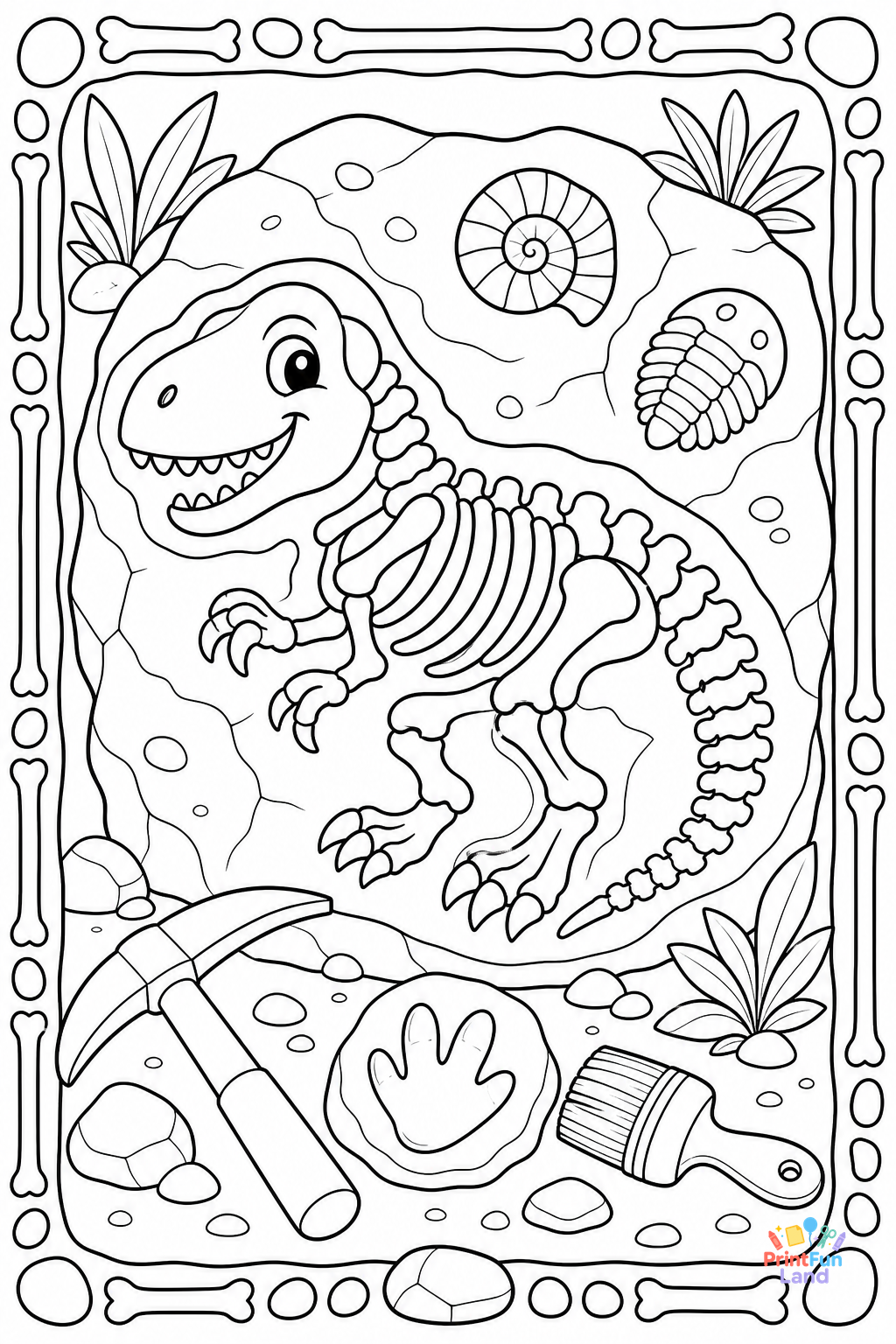 Dinosaur Fossils Coloring Pages for Preschoolers printable page 2