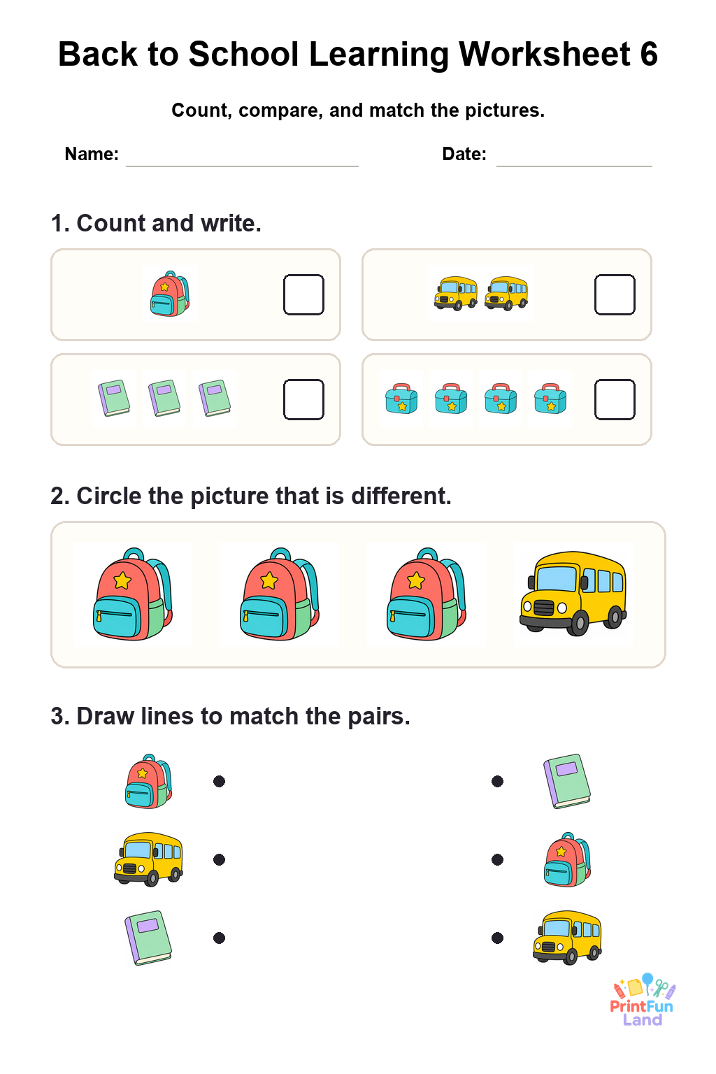 Back to School Worksheets for Preschoolers printable page 6