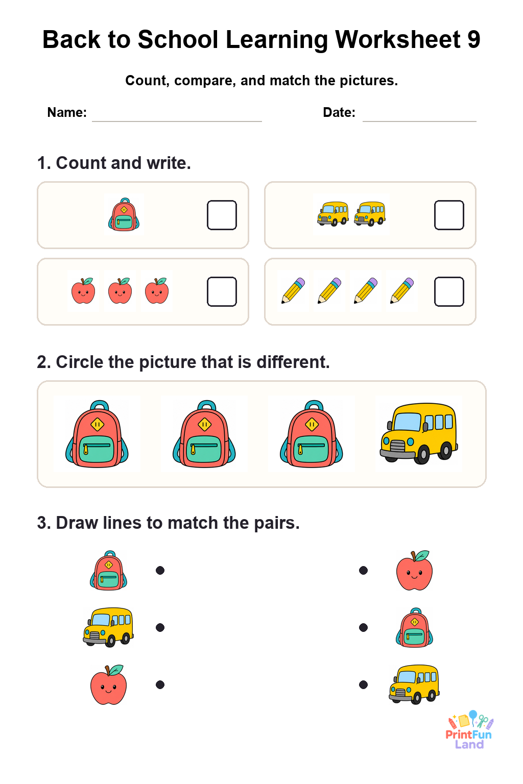 Back to School Worksheets for Preschoolers printable page 9