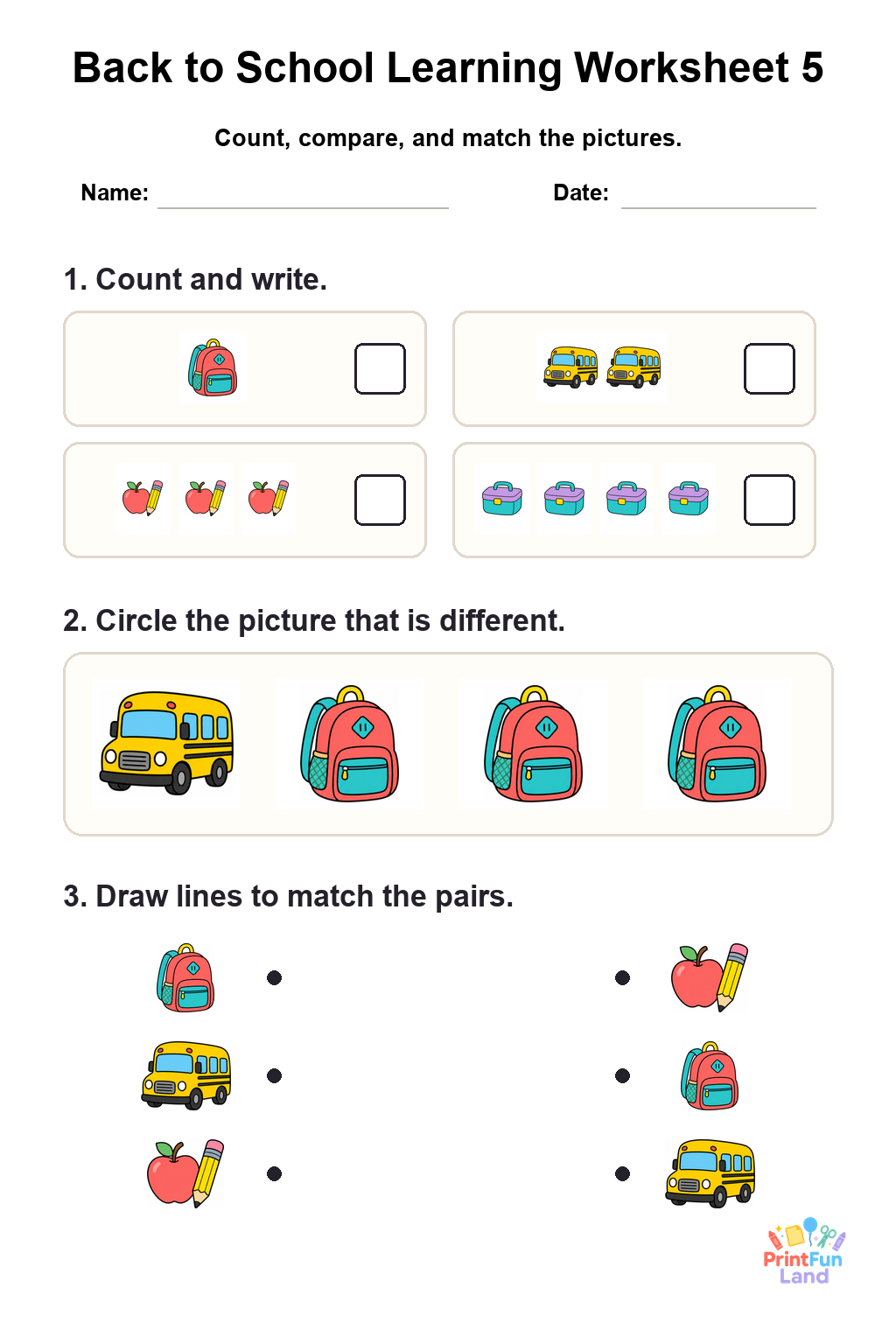 Back to School Worksheets for Preschoolers printable page 5
