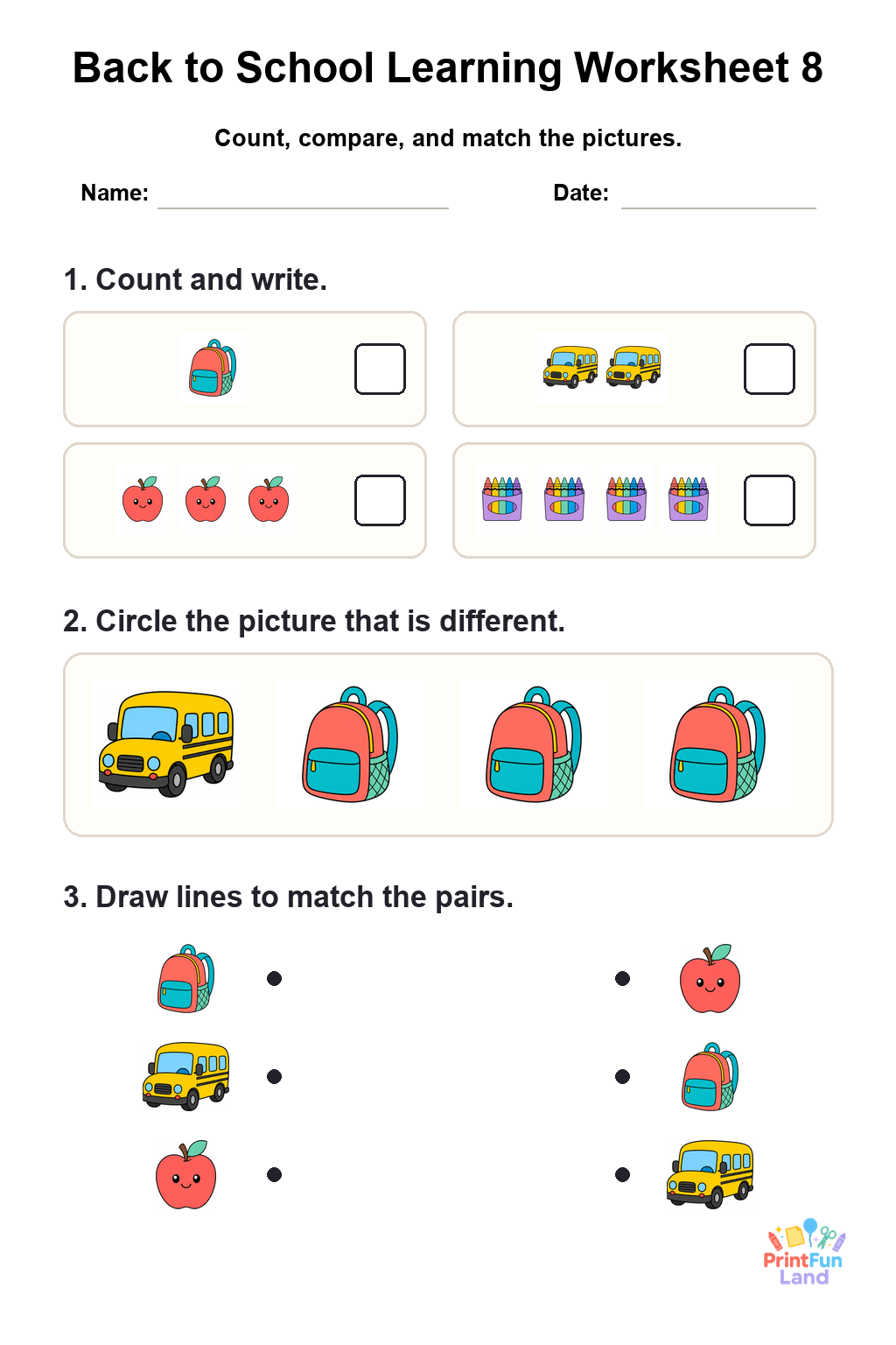 Back to School Worksheets for Preschoolers printable page 8