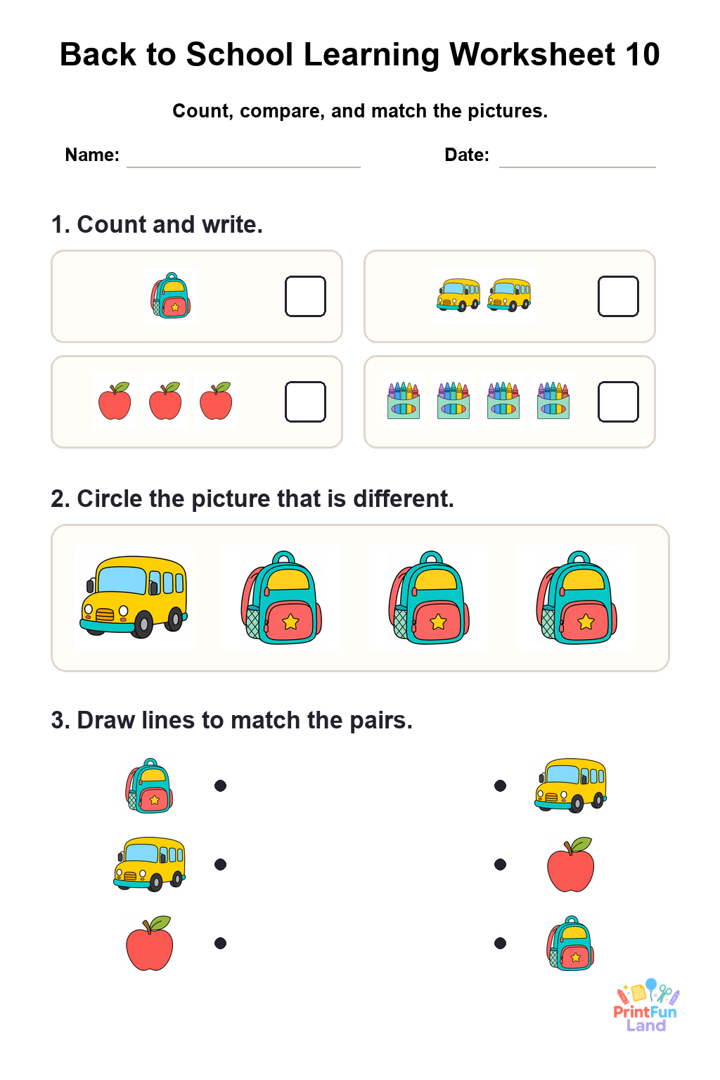 Back to School Worksheets for Preschoolers printable page 10