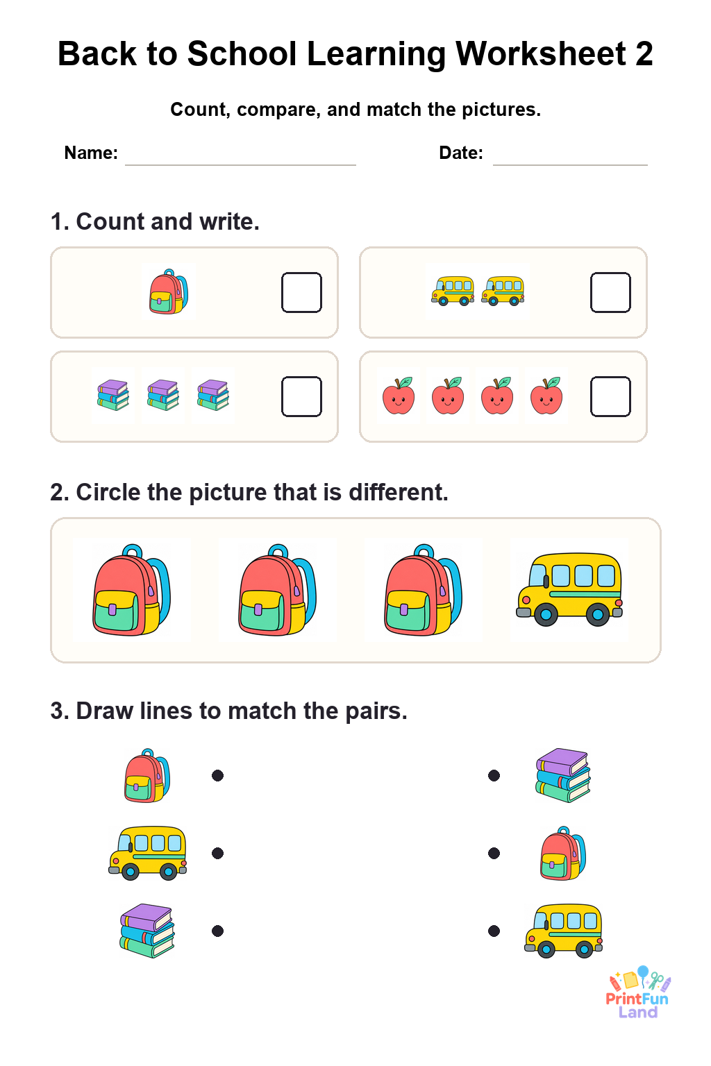 Back to School Worksheets for Preschoolers printable page 2