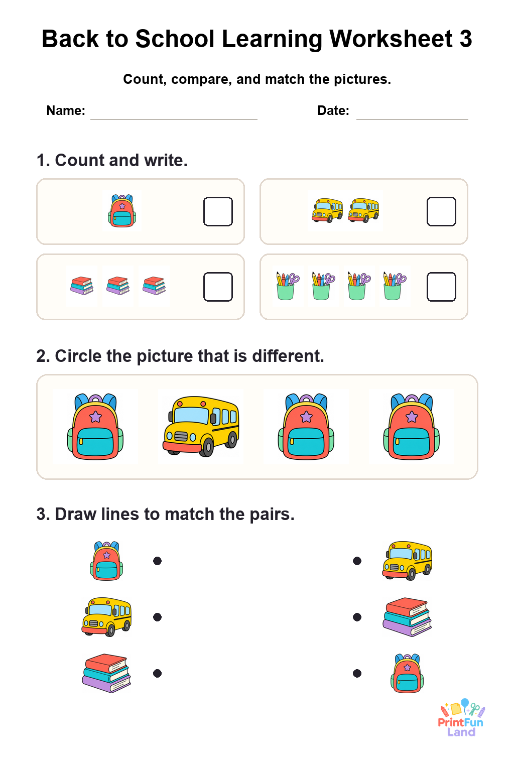 Back to School Worksheets for Preschoolers printable page 3