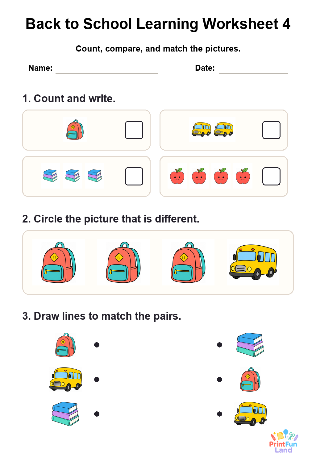 Back to School Worksheets for Preschoolers printable page 4