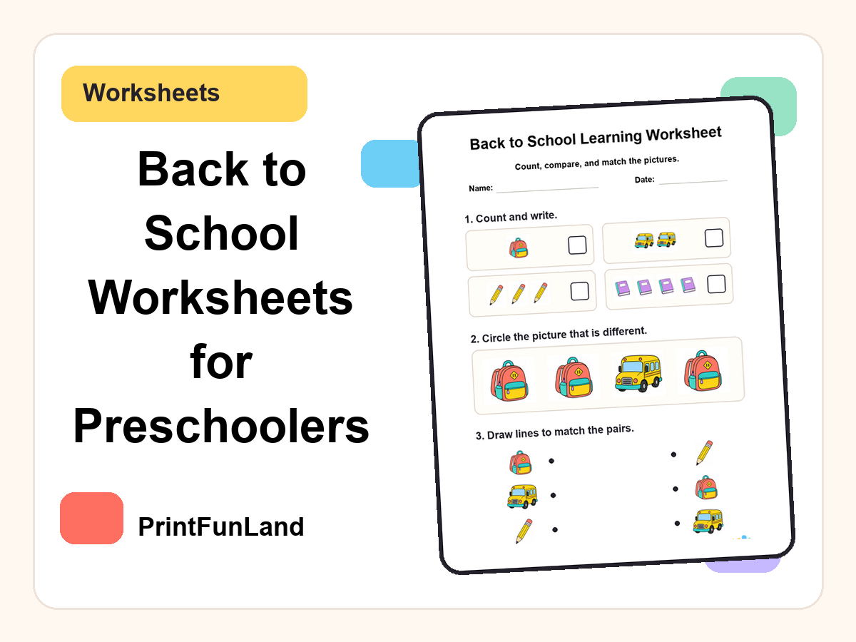 Back to School Worksheets for Preschoolers printable preview