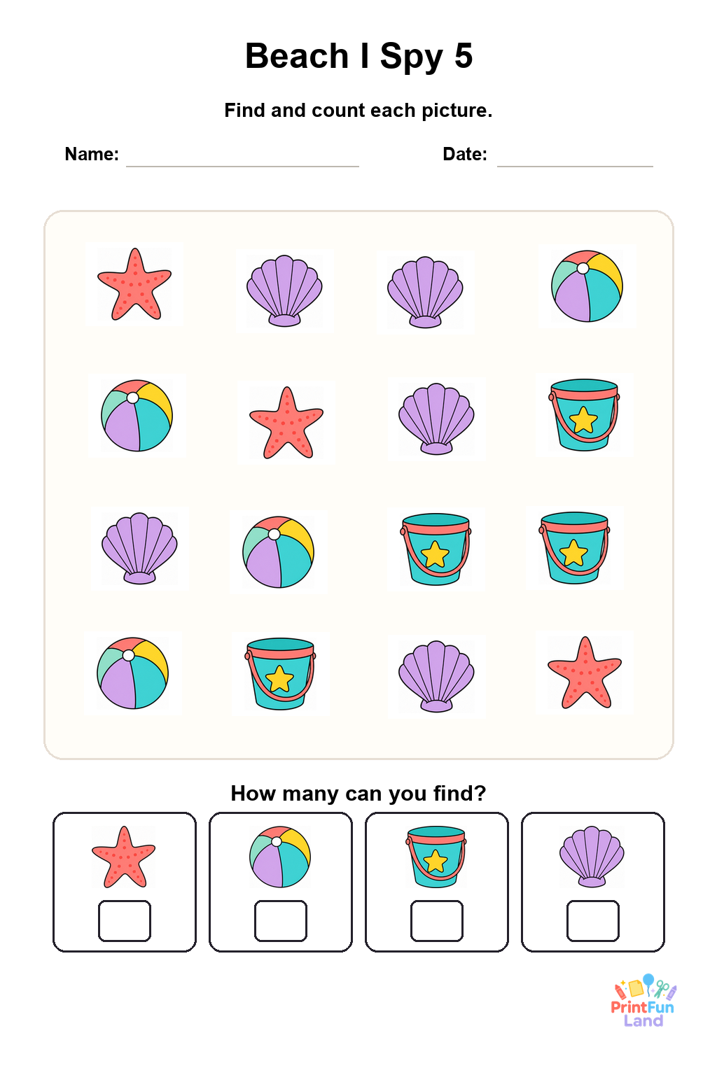 Beach I Spy for Preschoolers printable page 5