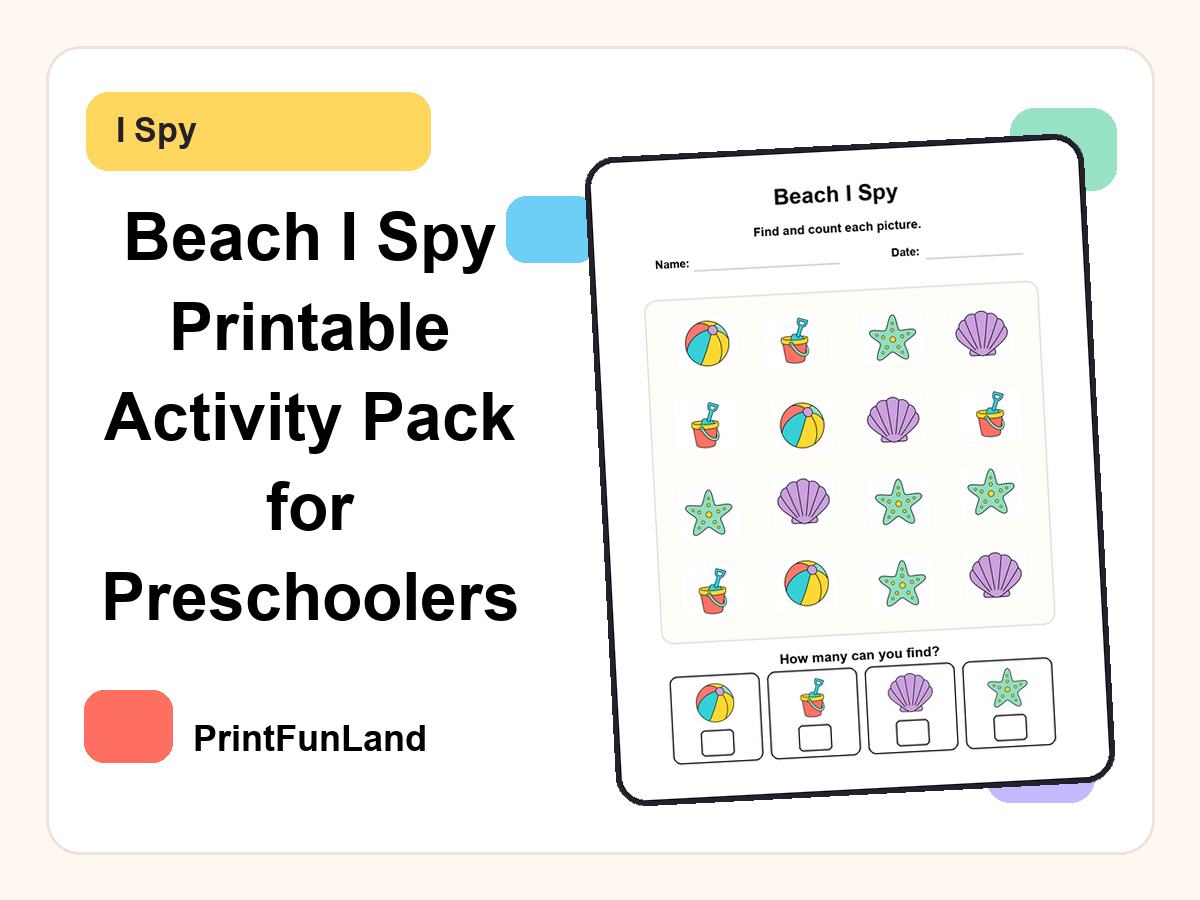 Beach I Spy for Preschoolers printable preview