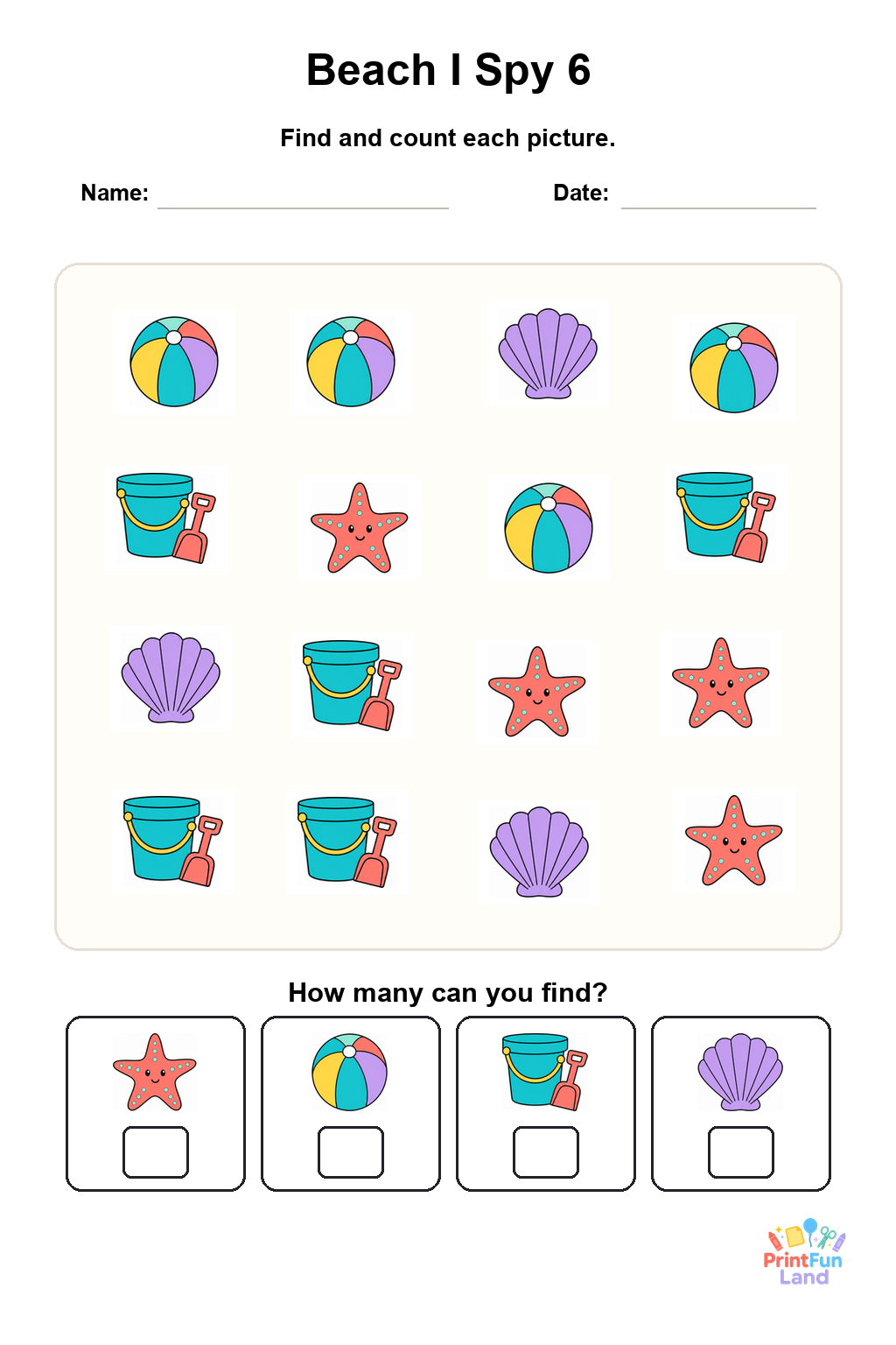Beach I Spy for Preschoolers printable page 6