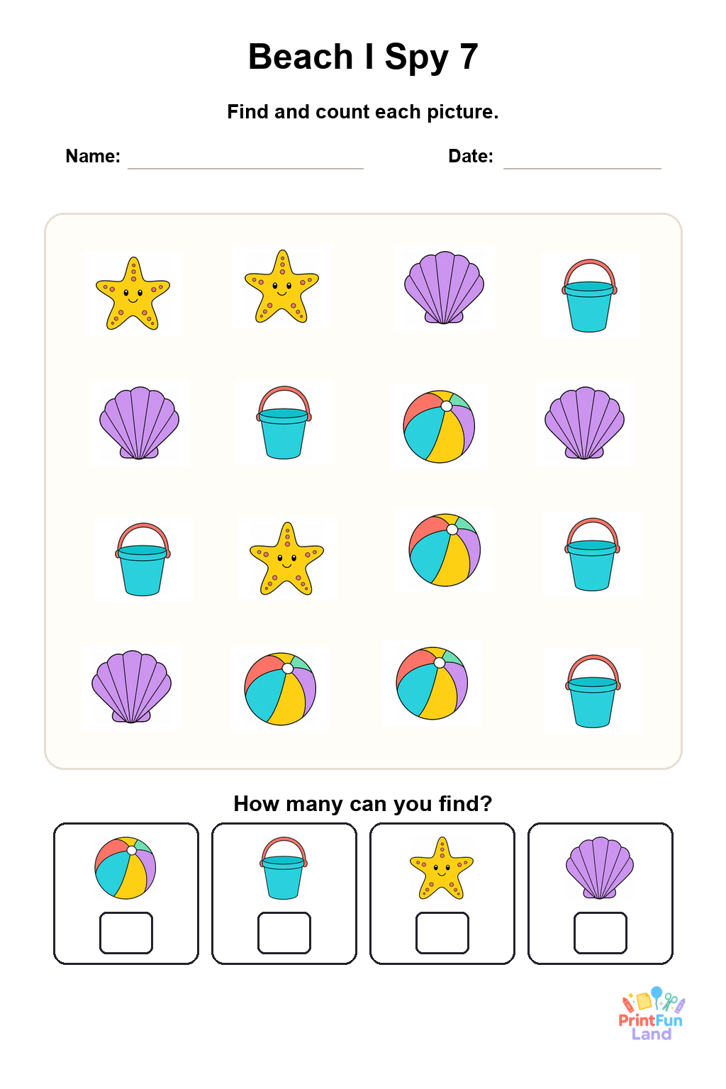 Beach I Spy for Preschoolers printable page 7