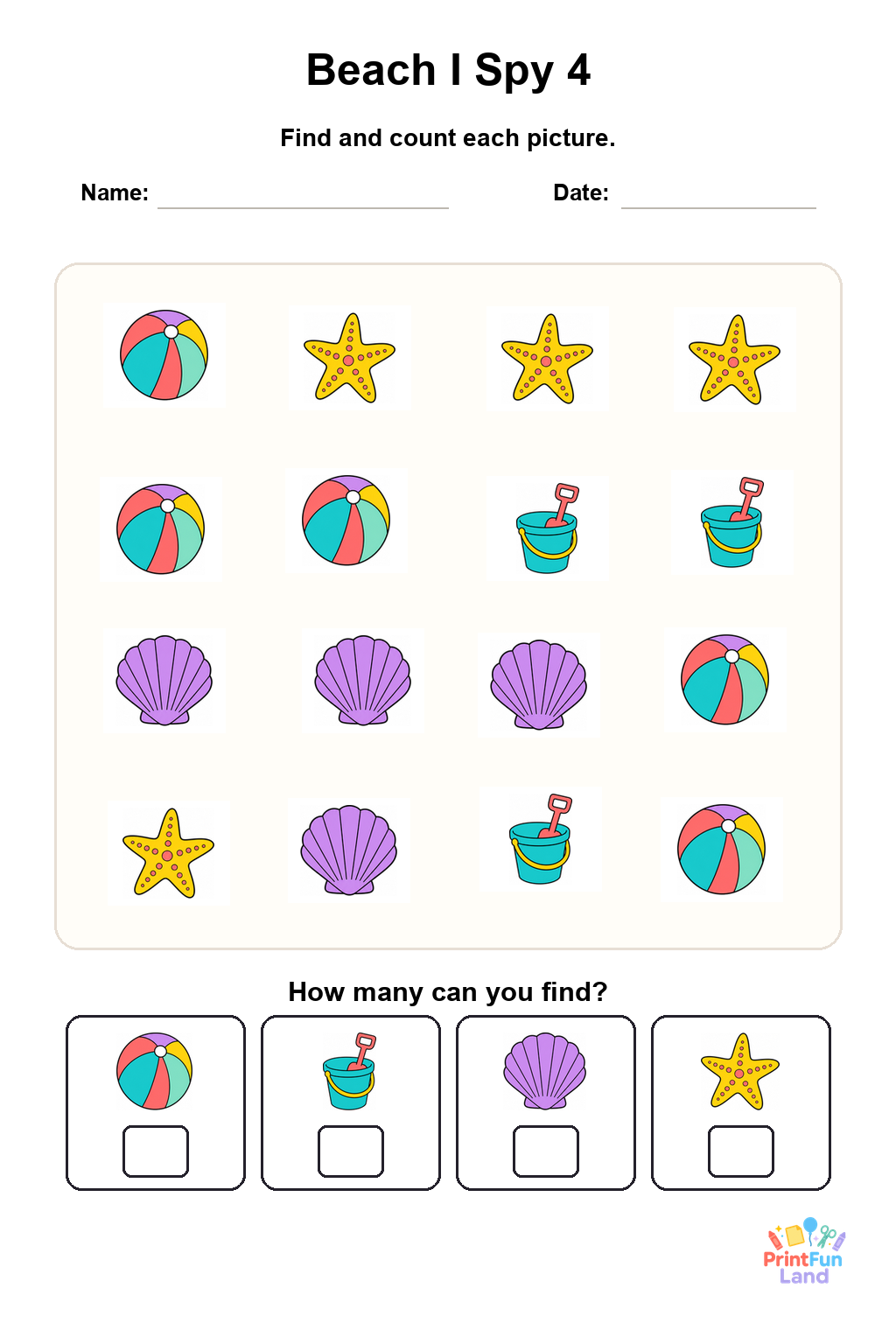 Beach I Spy for Preschoolers printable page 4
