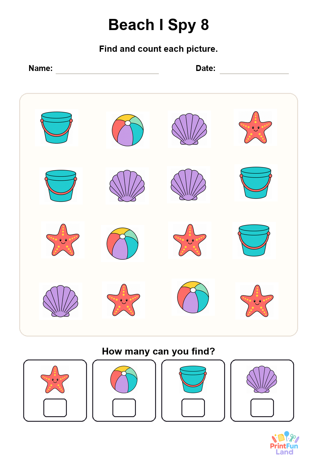 Beach I Spy for Preschoolers printable page 8