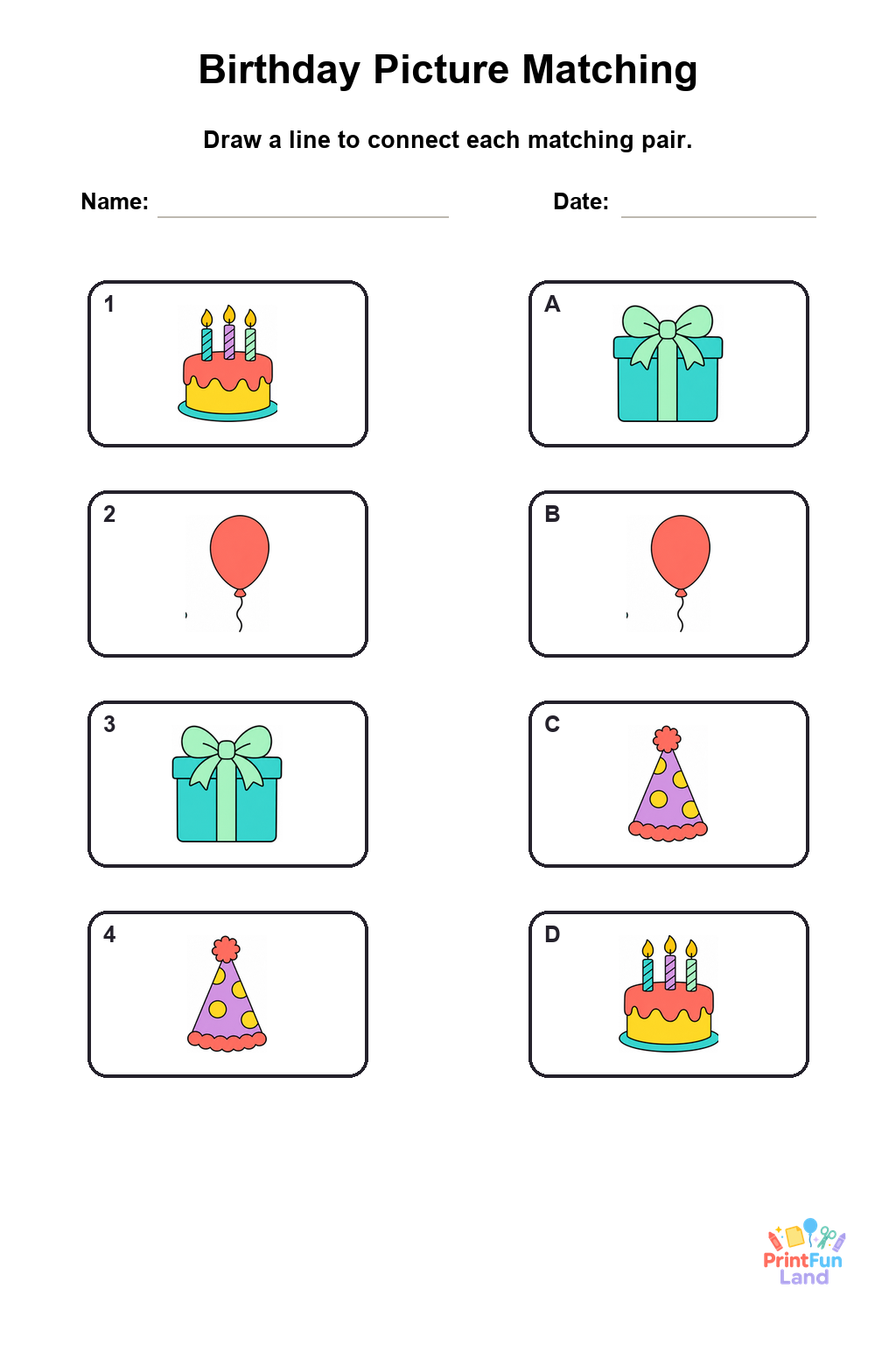 Birthday Matching Games for Preschoolers printable page 5