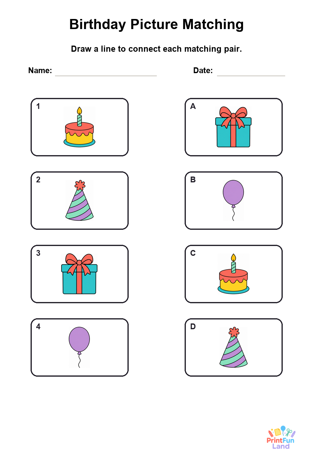 Birthday Matching Games for Preschoolers printable page 6