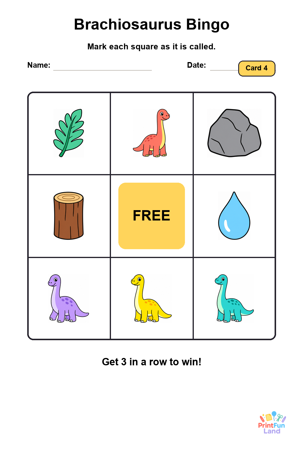 Brachiosaurus Bingo for Preschoolers printable page 4