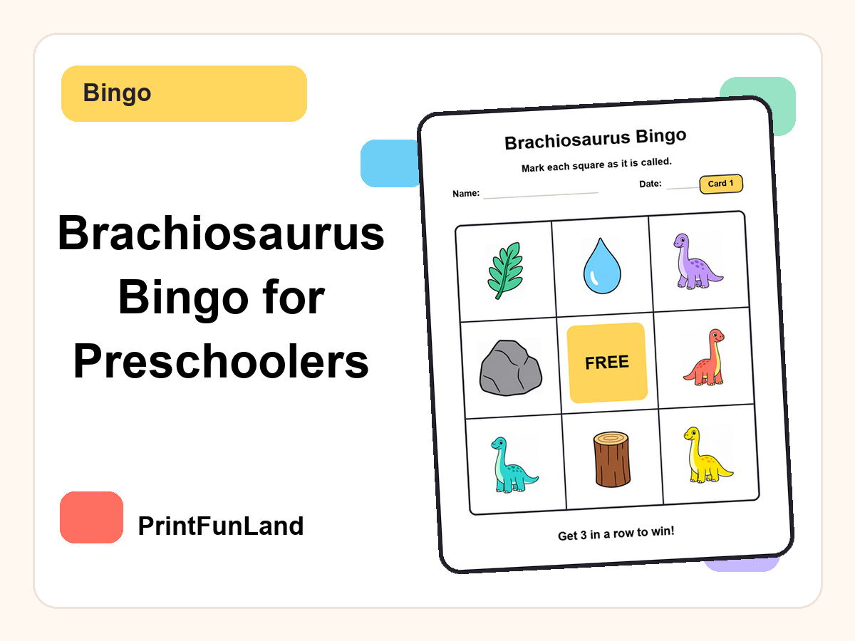 Brachiosaurus Bingo for Preschoolers printable preview