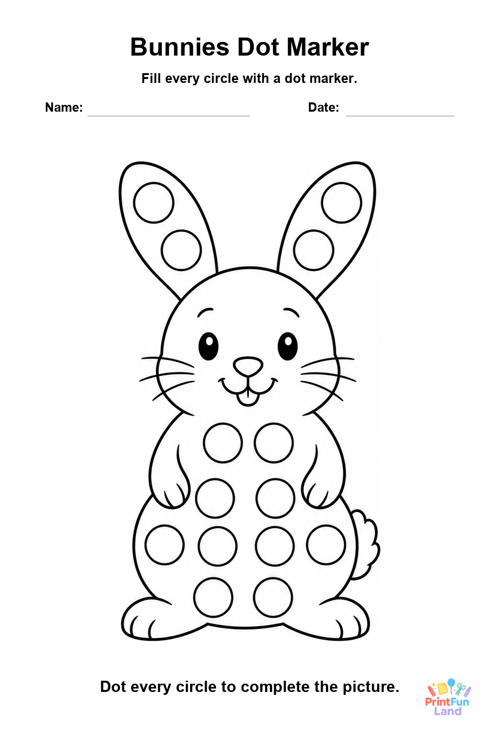 Bunnies Dot Marker Pages for Preschoolers printable page 1