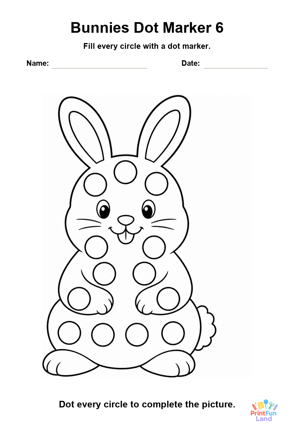 Bunnies Dot Marker Pages for Preschoolers printable page 6