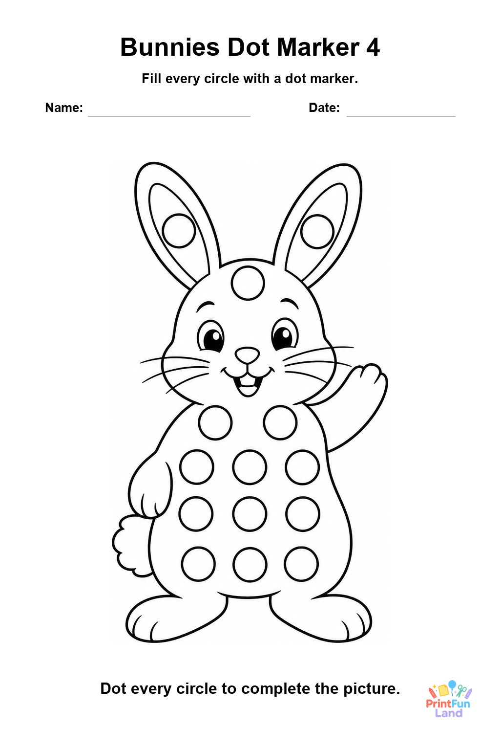 Bunnies Dot Marker Pages for Preschoolers printable page 4