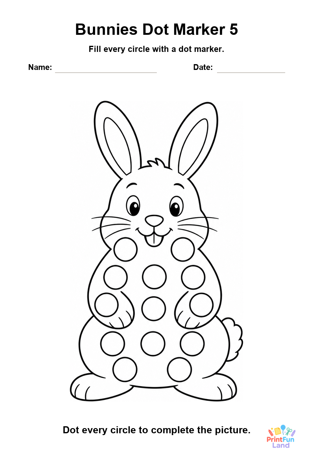 Bunnies Dot Marker Pages for Preschoolers printable page 5