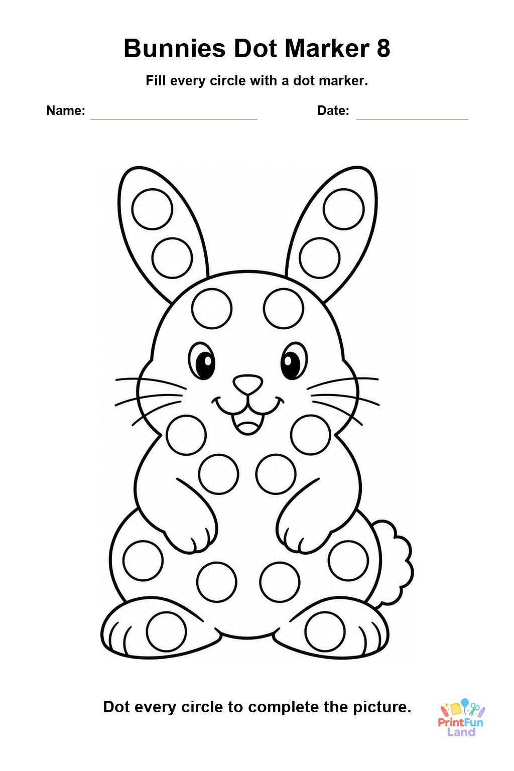 Bunnies Dot Marker Pages for Preschoolers printable page 8