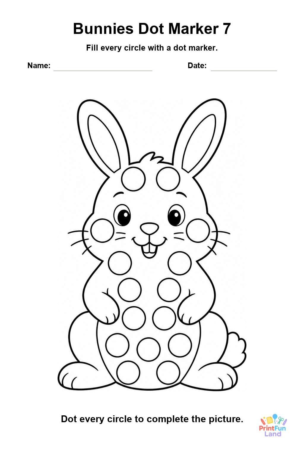 Bunnies Dot Marker Pages for Preschoolers printable page 7