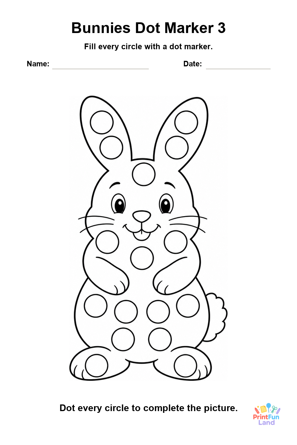 Bunnies Dot Marker Pages for Preschoolers printable page 3