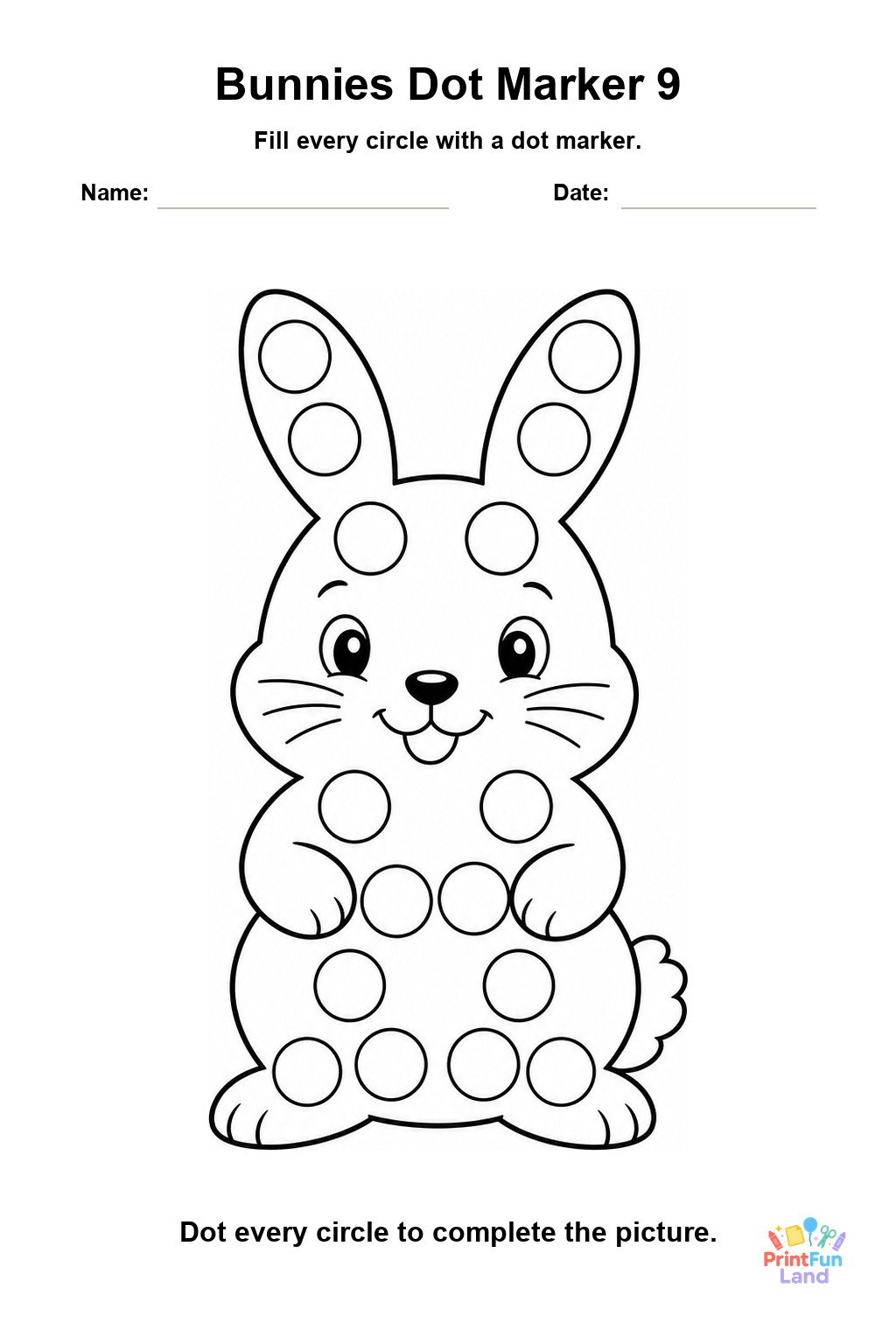 Bunnies Dot Marker Pages for Preschoolers printable page 9