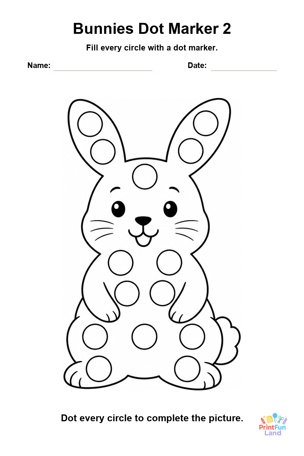 Bunnies Dot Marker Pages for Preschoolers printable page 2