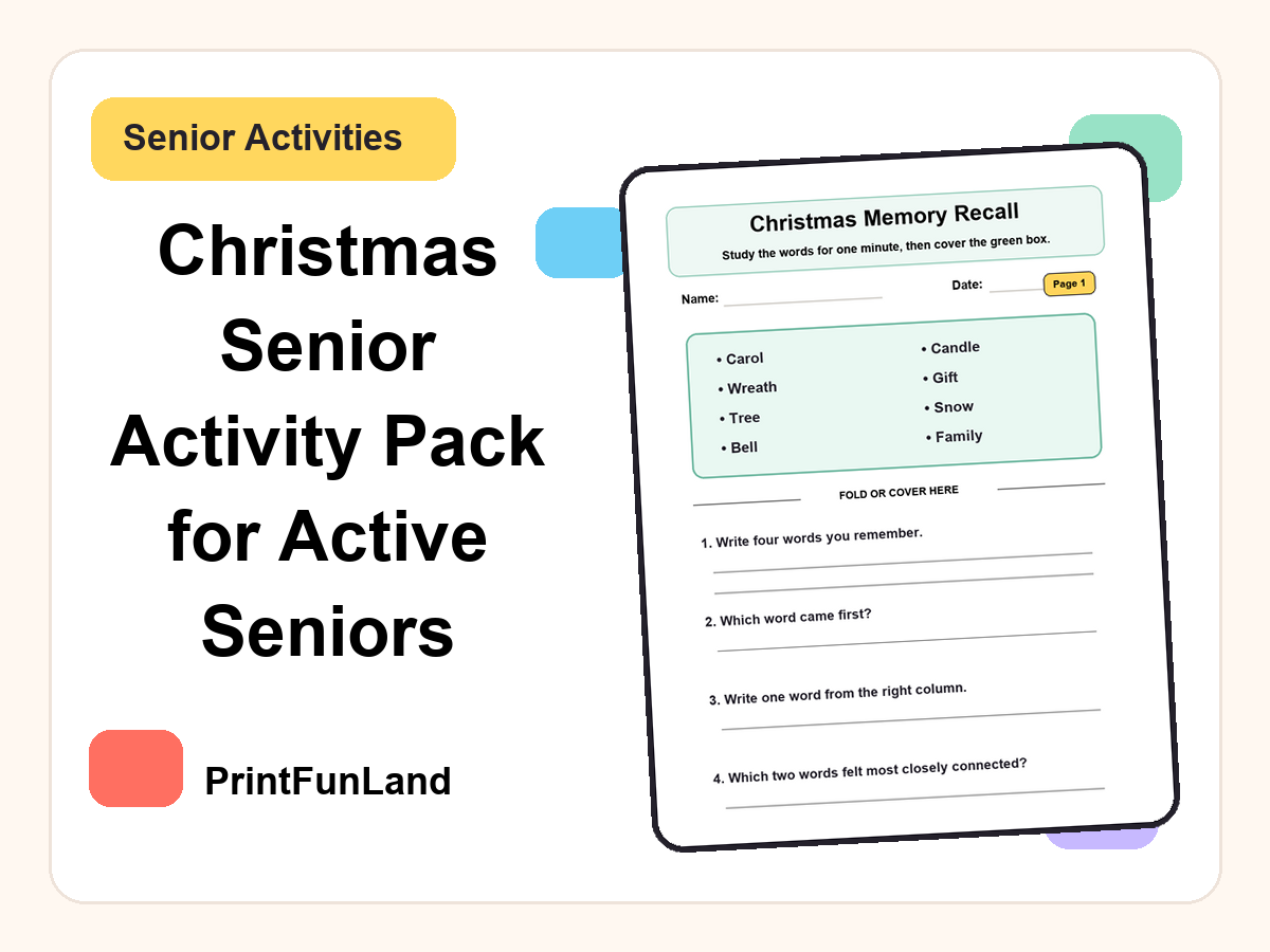 Christmas Senior Activity for Active Seniors printable preview