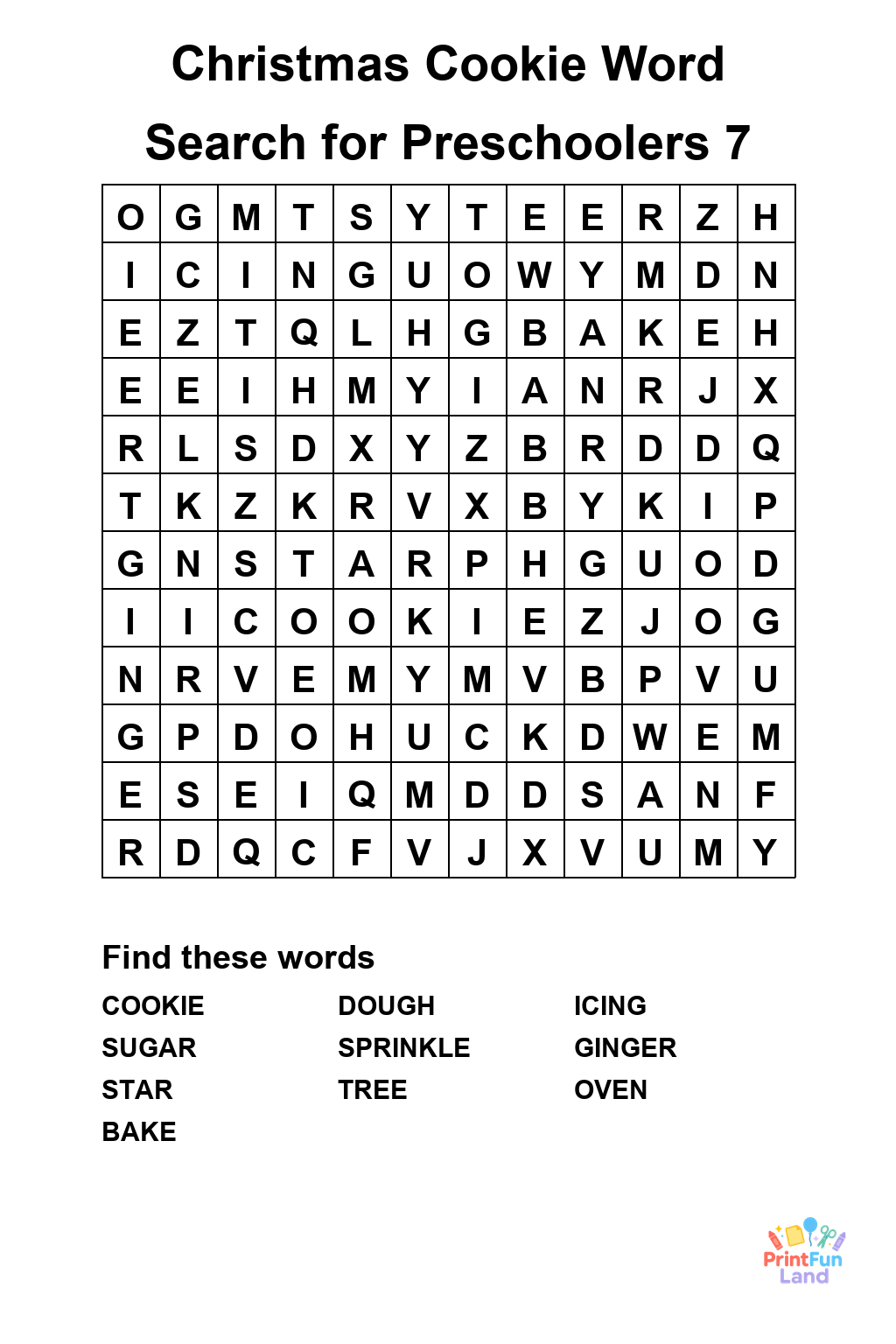 Christmas Cookie Word Search for Preschoolers printable page 7
