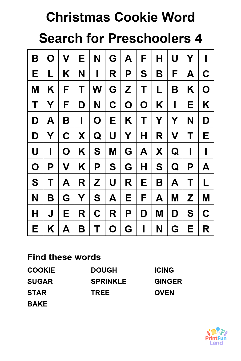 Christmas Cookie Word Search for Preschoolers printable page 4
