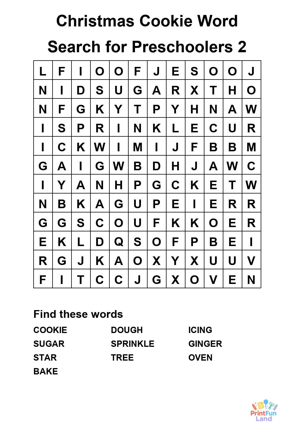 Christmas Cookie Word Search for Preschoolers printable page 2