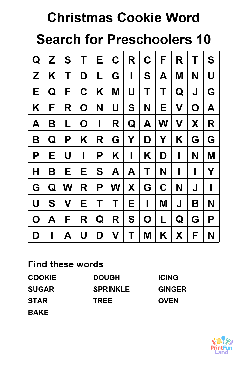 Christmas Cookie Word Search for Preschoolers printable page 10